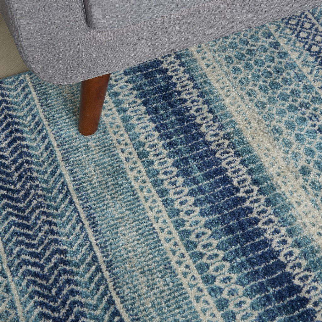 2’ X 3’ Navy Blue Ornate Stripes Scatter Rug