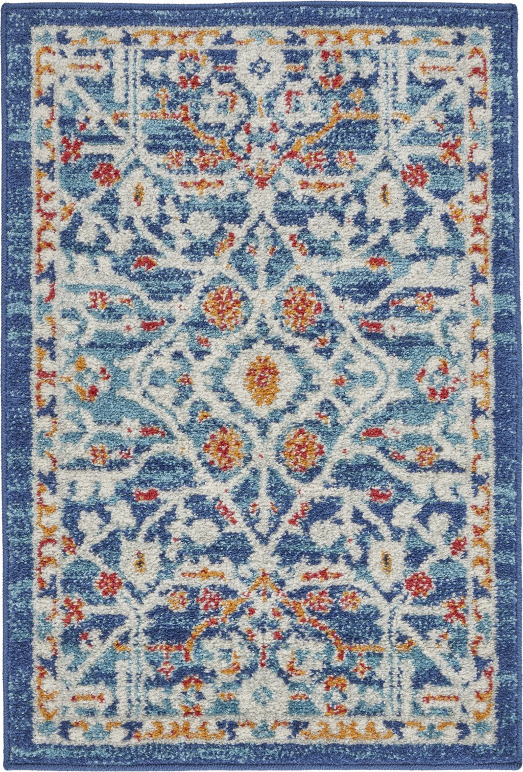 2’ X 3’ Blue White Multi Medallion Medallion Scatter Rug