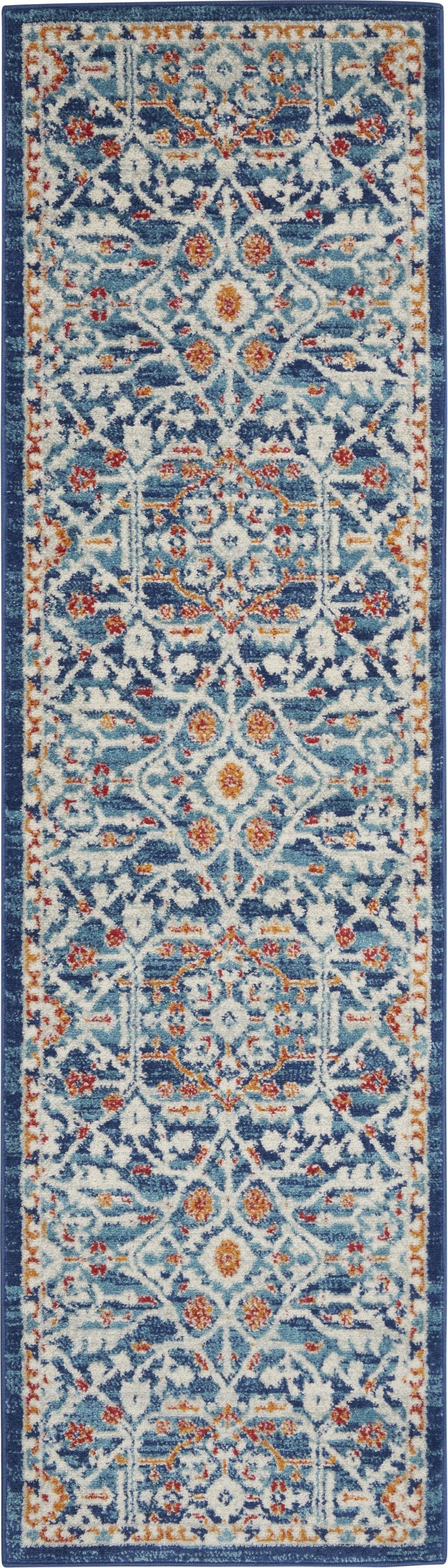 2’ X 3’ Blue White Multi Medallion Medallion Scatter Rug