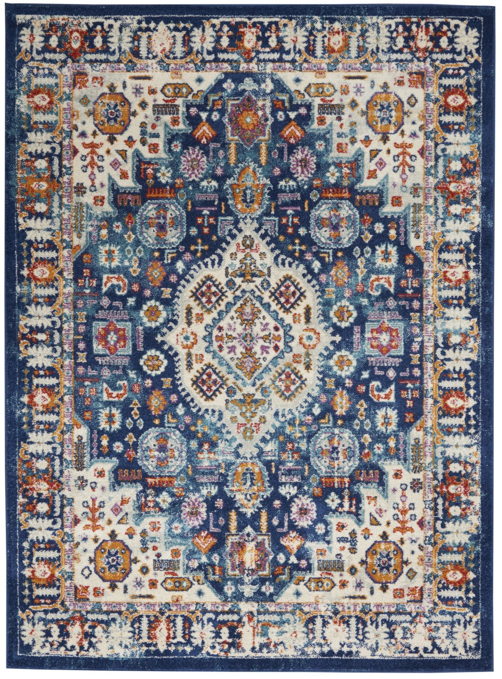 2’ X 8’ Blue And Ivory Medallion Runner Rug