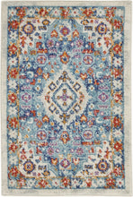 2’ X 3’ Ivory And Blue Floral Motifs Scatter Rug