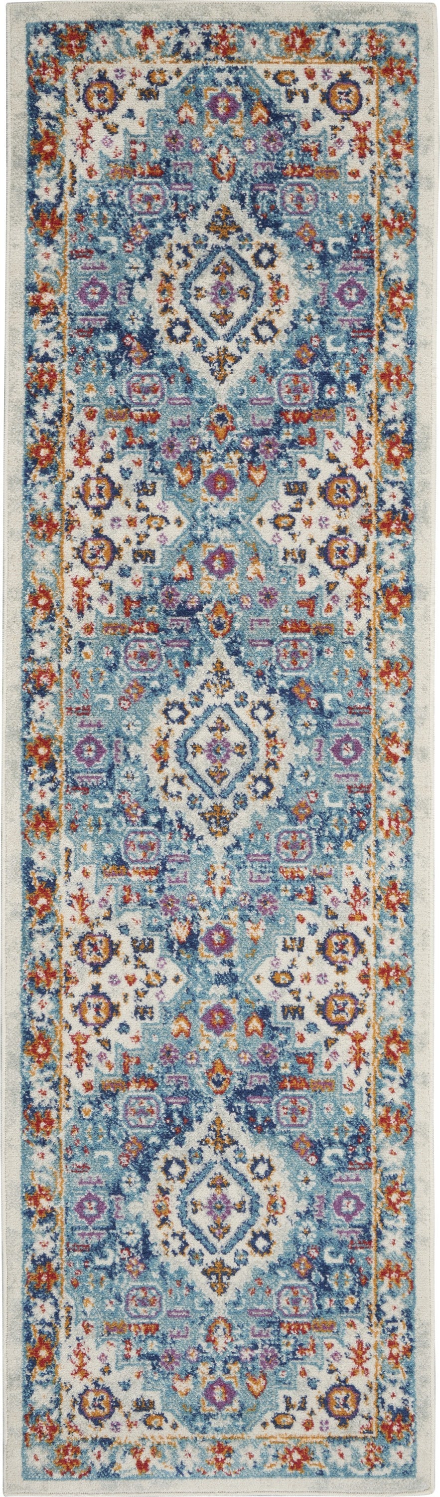 2’ X 3’ Ivory And Blue Floral Motifs Scatter Rug