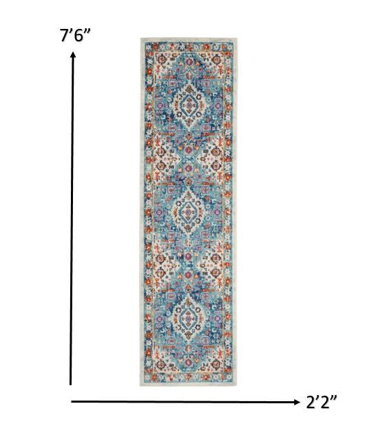 2’ X 3’ Ivory And Blue Floral Motifs Scatter Rug