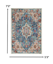 2’ X 3’ Ivory And Blue Floral Motifs Scatter Rug