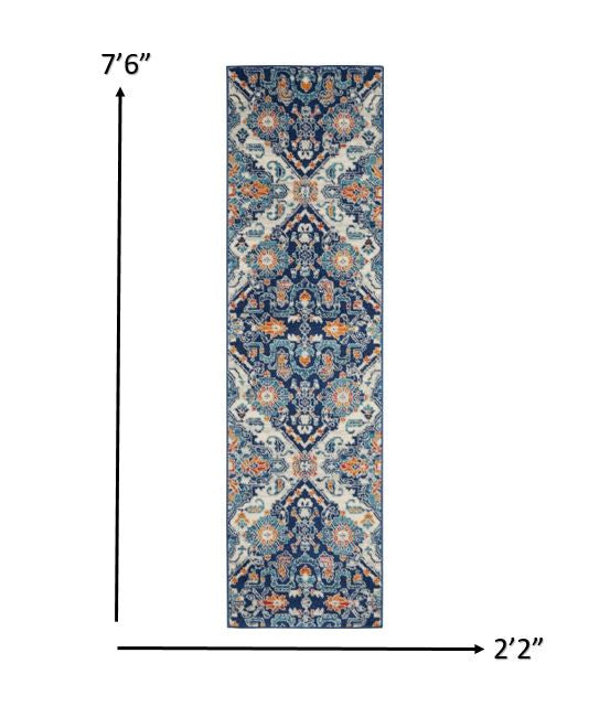 2’ X 3’ Blue And Ivory Persian Patterns Scatter Rug