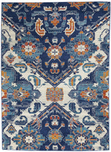 4' X 6' Blue And Ivory Floral Power Loom Area Rug