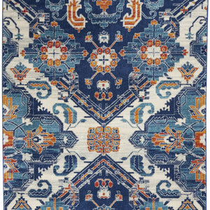 4' X 6' Blue And Ivory Floral Power Loom Area Rug