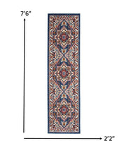 2’ X 8’ Blue And Ruby Medallion Runner Rug