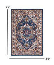 4’ X 6’ Blue And Ruby Medallion Area Rug