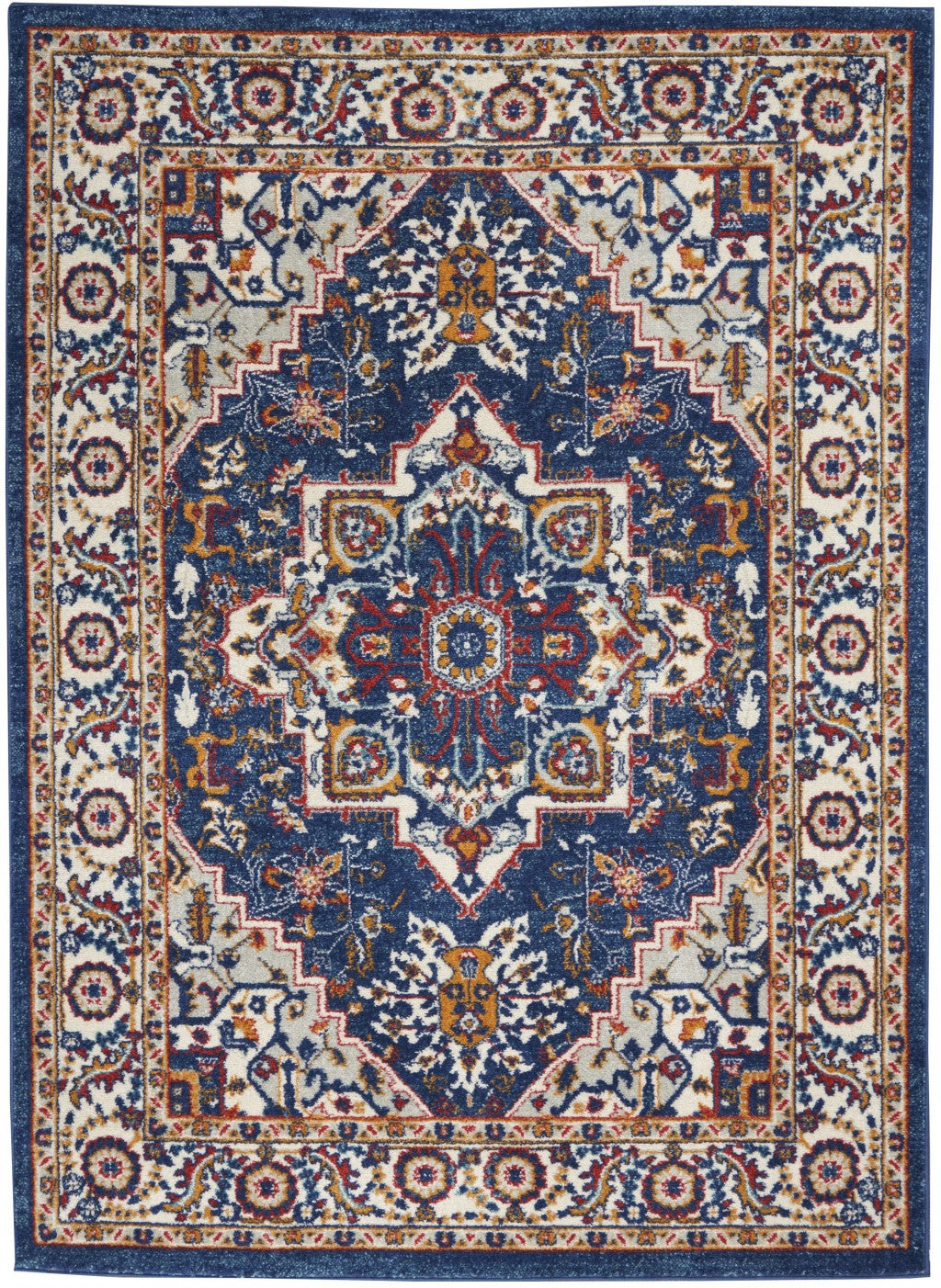 4’ X 6’ Blue And Ruby Medallion Area Rug