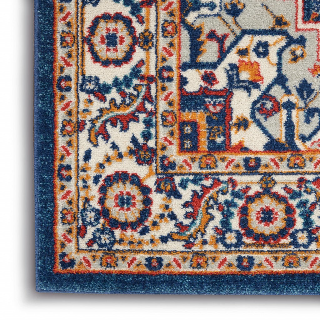 4’ X 6’ Blue And Ruby Medallion Area Rug