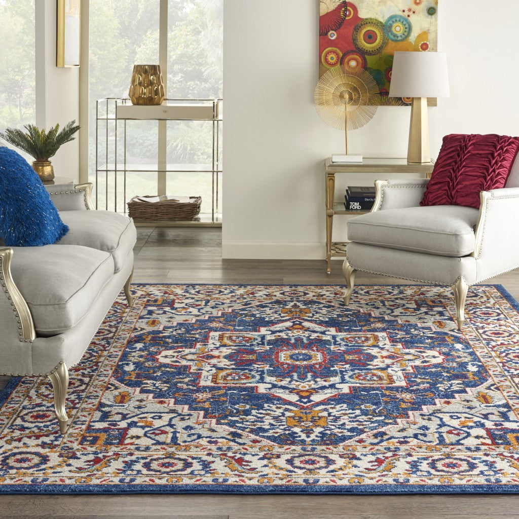 4’ X 6’ Blue And Ruby Medallion Area Rug