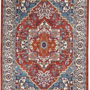 5’ X 7’ Red And Ivory Medallion Area Rug