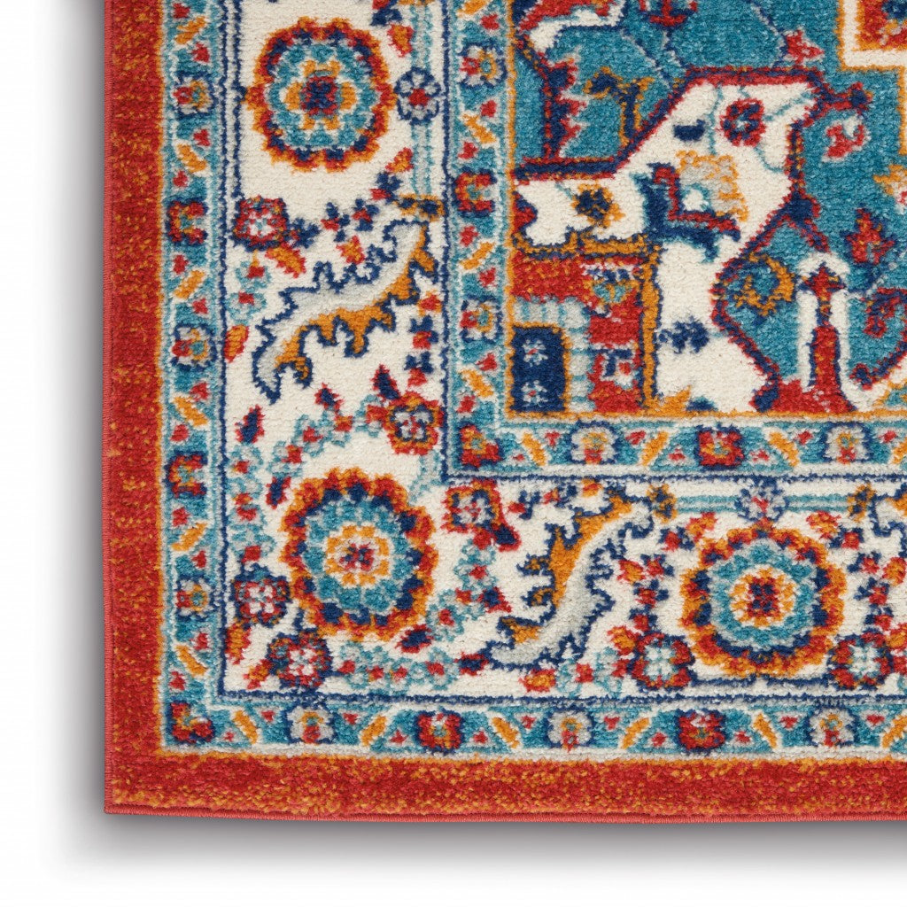 5’ X 7’ Red And Ivory Medallion Area Rug