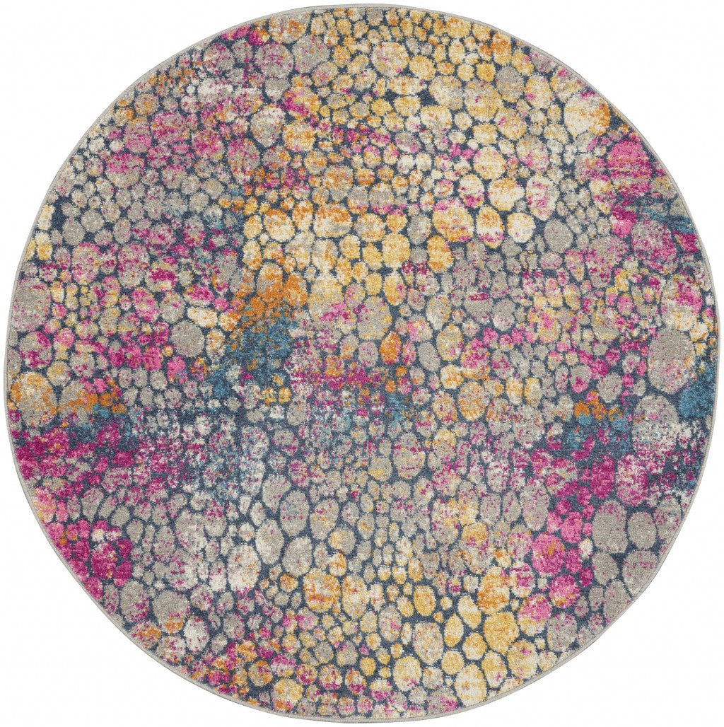 4’ Round Yellow And Pink Coral Reef Area Rug