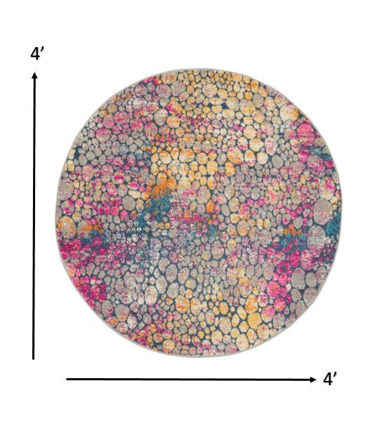 4’ Round Yellow And Pink Coral Reef Area Rug