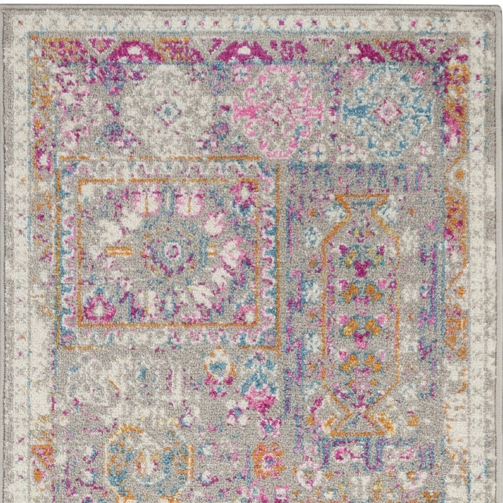 Gray Distressed Ornamental Runner Rug - 2’ x 6’