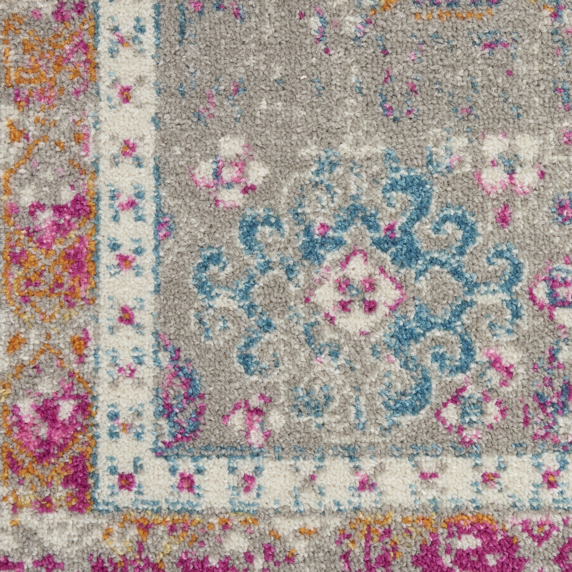 Gray Distressed Ornamental Runner Rug - 2’ x 6’