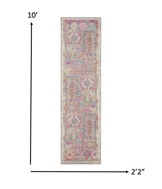 Gray Distressed Ornamental Runner Rug - 2’ x 6’