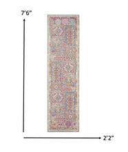 Gray Distressed Ornamental Runner Rug - 2’ x 6’