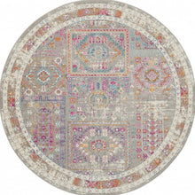 5’ Round Gray Distressed Ornamental Area Rug