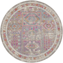 5’ Round Gray Distressed Ornamental Area Rug