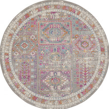 5’ Round Gray Distressed Ornamental Area Rug