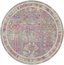 5’ Round Gray Distressed Ornamental Area Rug