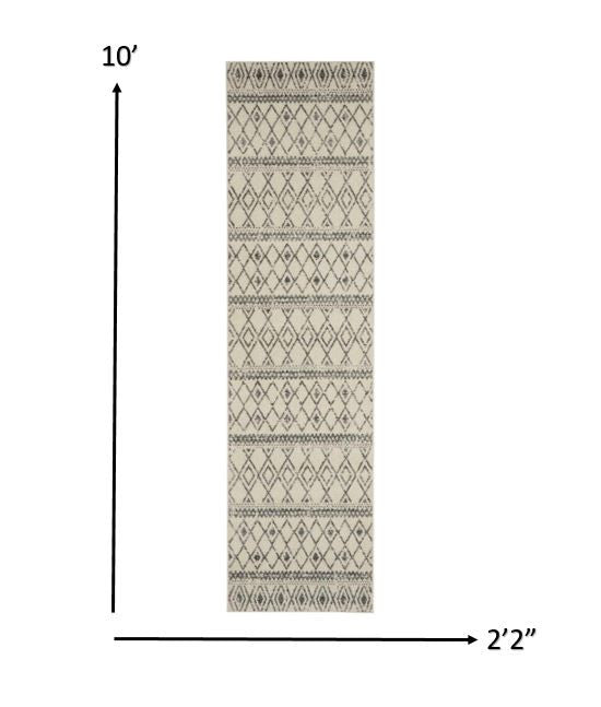 2’ X 10’ Ivory And Gray Berber Pattern Runner Rug