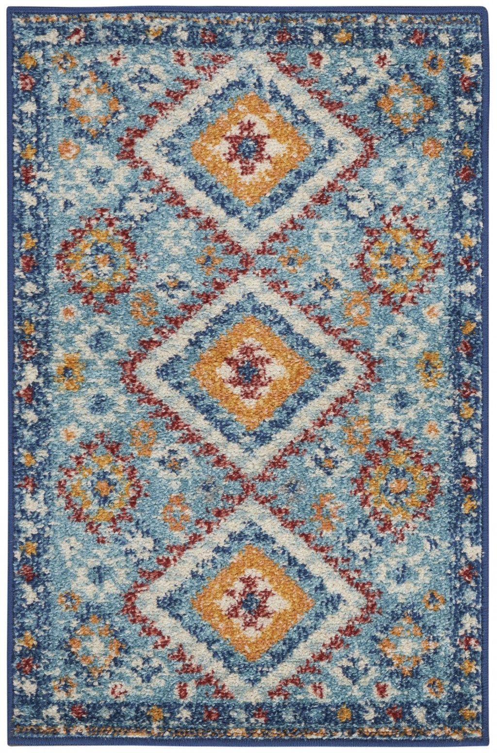 2’ X 3’ Blue And Multi Diamonds Scatter Rug