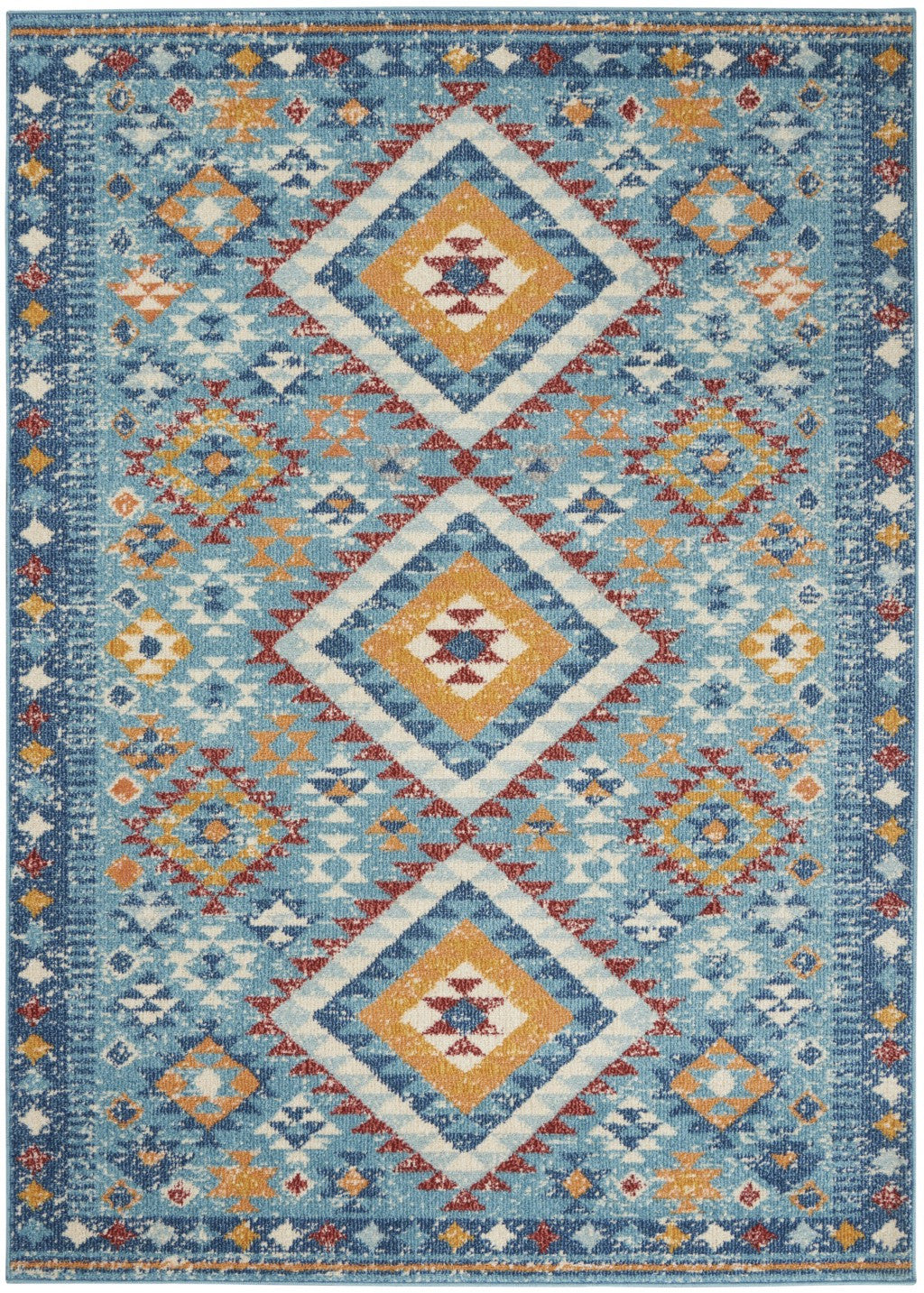 2’ X 3’ Blue And Multi Diamonds Scatter Rug