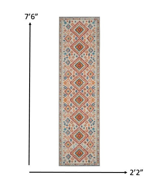 2’ X 6’ Ivory And Red Diamonds Runner Rug