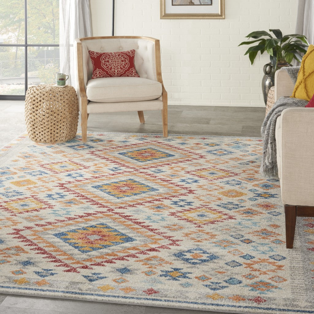 2’ X 6’ Ivory And Red Diamonds Runner Rug