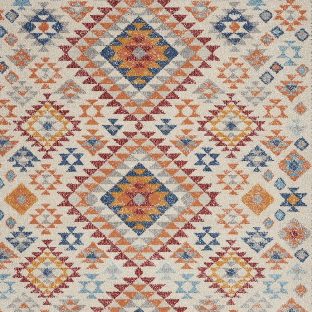 2’ X 6’ Ivory And Red Diamonds Runner Rug