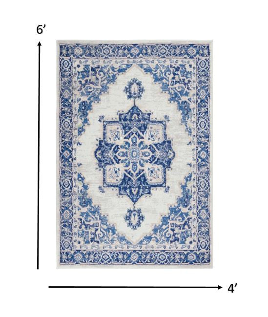 4’ X 6’ Gray And Blue Persian Medallion Area Rug