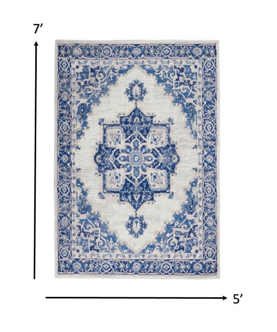 4’ X 6’ Gray And Blue Persian Medallion Area Rug