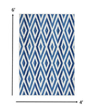 4’ X 6’ Ivory And Blue Diamond Area Rug