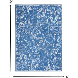 4’ X 6’ Blue And Ivory Floral Vines Area Rug