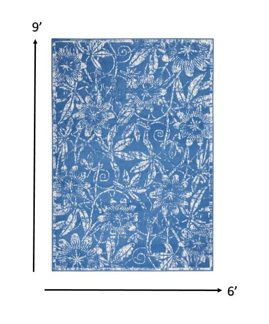 4’ X 6’ Blue And Ivory Floral Vines Area Rug