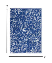 5’ X 7’ Navy And Ivory Floral Vines Area Rug
