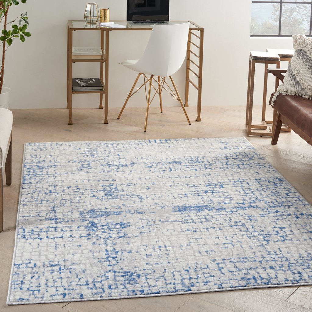Gray And Blue Abstract Grids Area Rug - 4’ x 6’