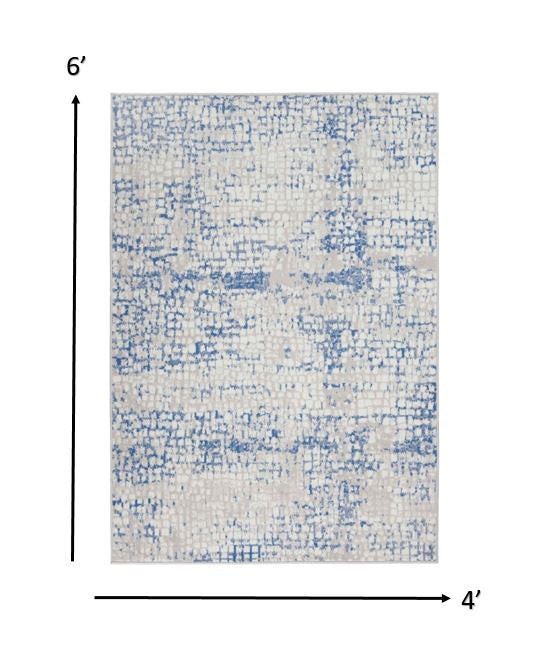 Gray And Blue Abstract Grids Area Rug - 4’ x 6’