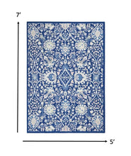 4’ X 6’ Navy And Ivory Intricate Floral Area Rug