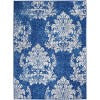4’ X 6’ Ivory And Navy Damask Area Rug