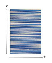 4’ X 6’ Blue And Ivory Halftone Stripe Area Rug
