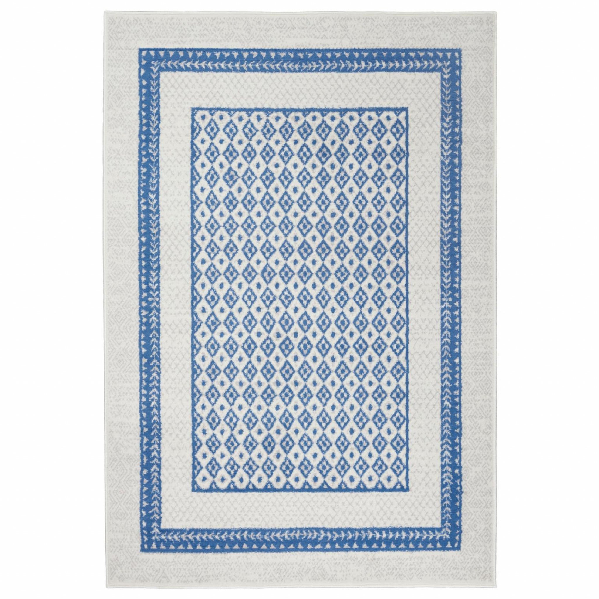 4’ X 6’ Ivory And Blue Geometric Area Rug