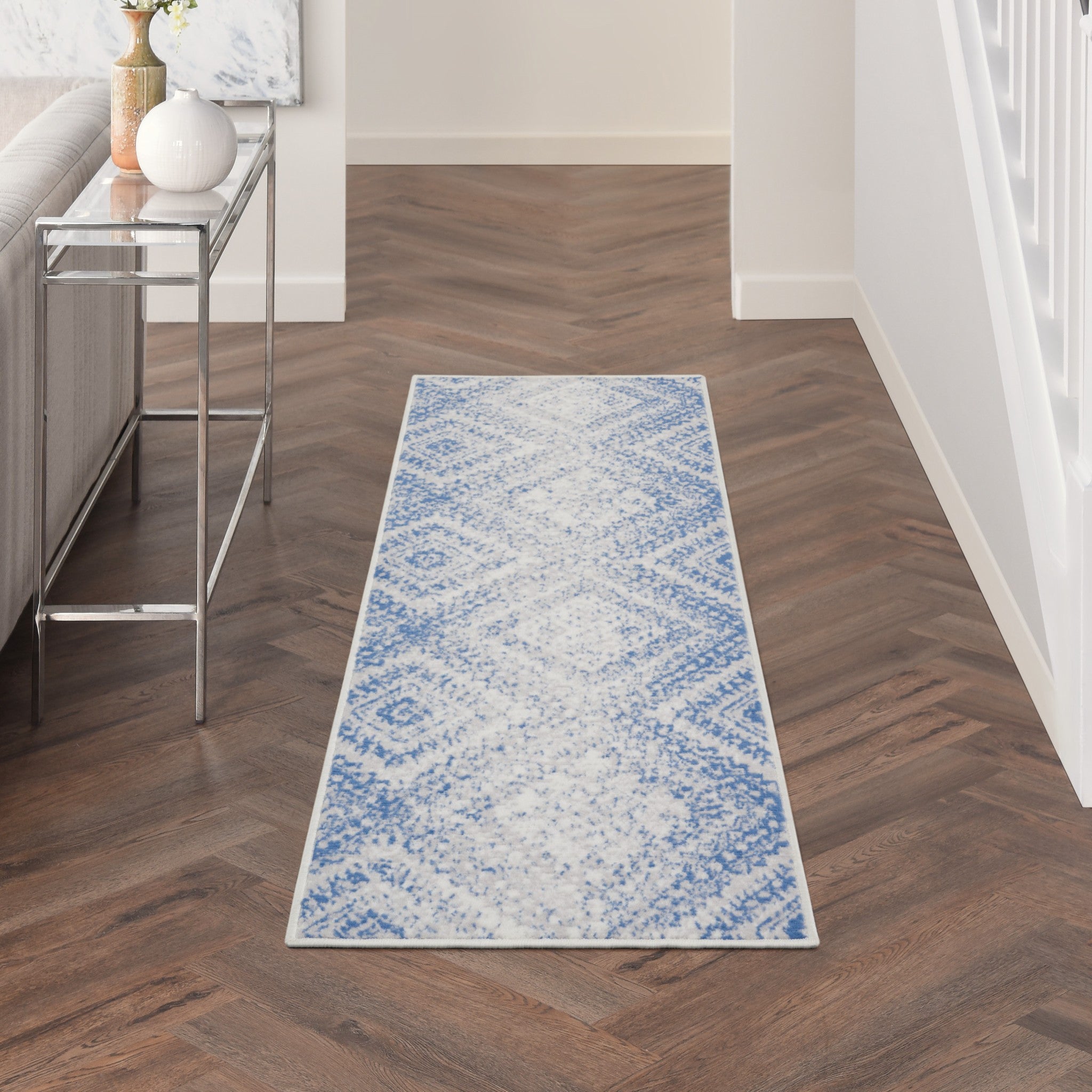 4’X6’ Ivory And Blue Lattice Area Rug
