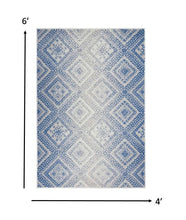 4’X6’ Ivory And Blue Lattice Area Rug