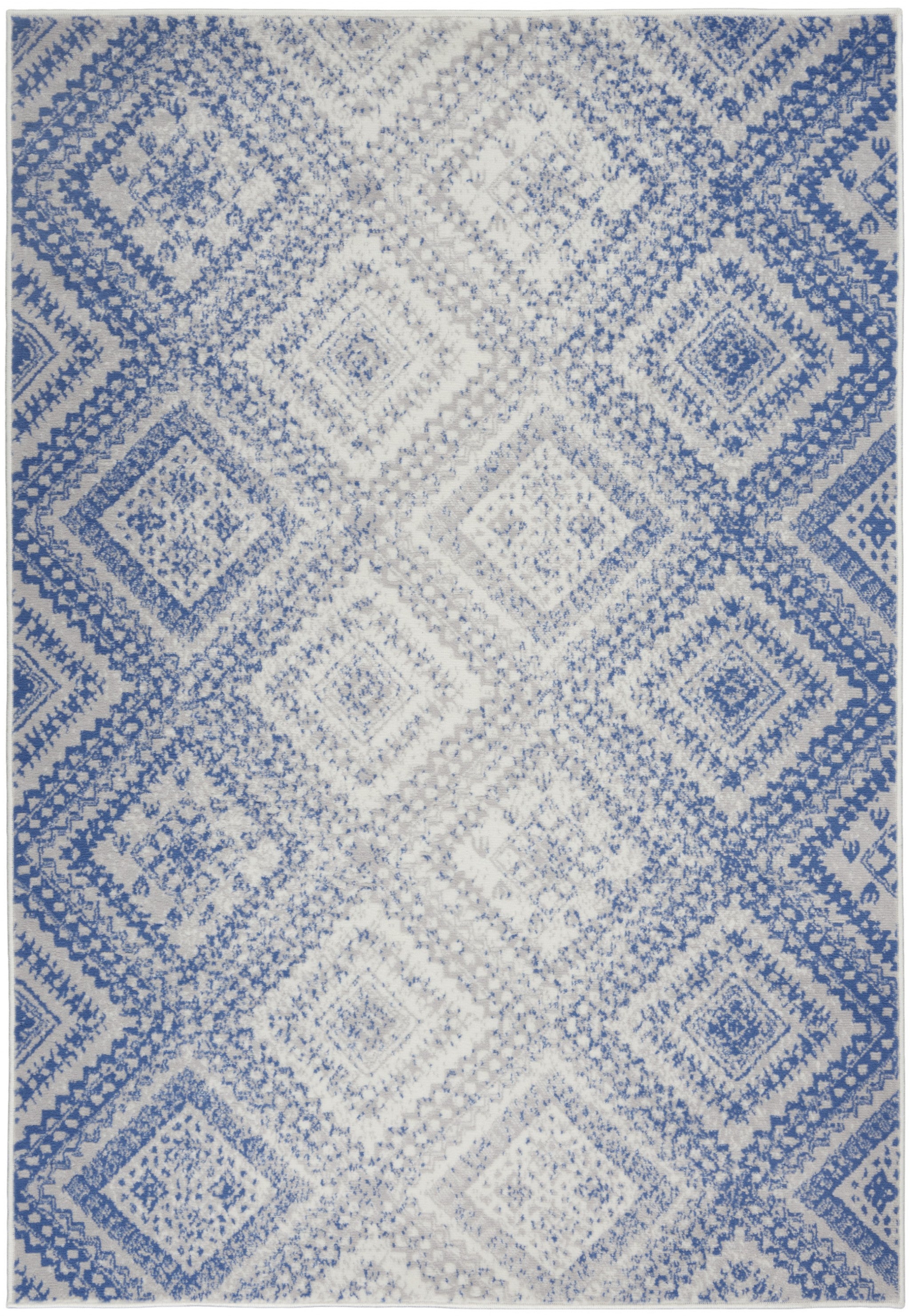 4’X6’ Ivory And Blue Lattice Area Rug