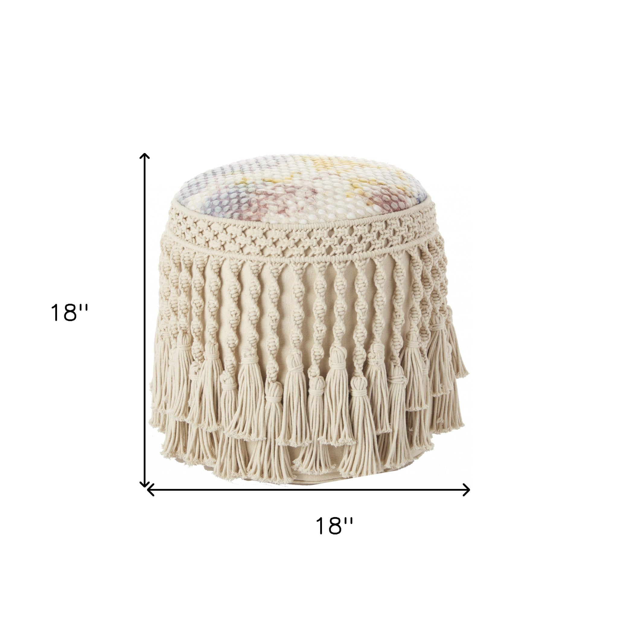18" Boho Ivory Macrame Round Pouf Ottoman